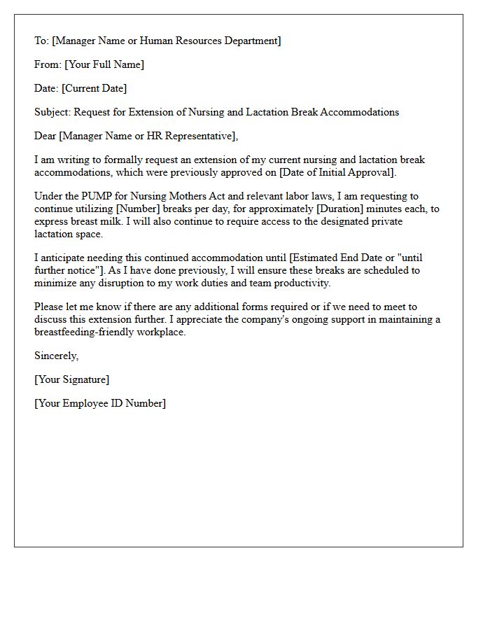 Extension of Nursing and Lactation Break Accommodation Letter