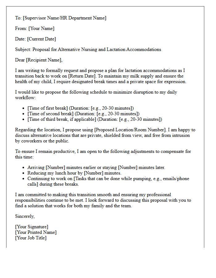 Alternative Nursing and Lactation Break Accommodation Proposal Letter