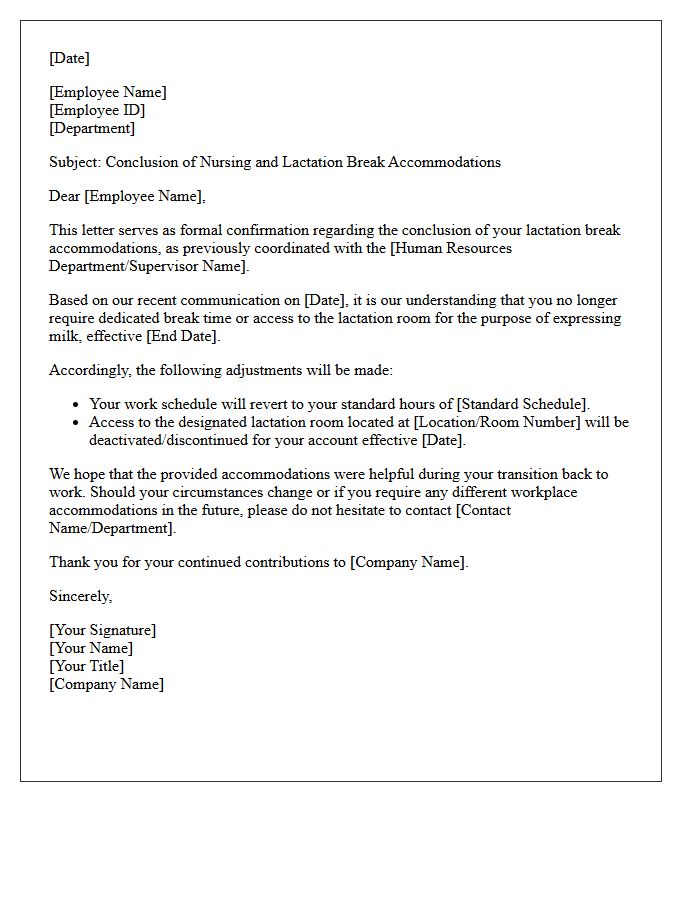 Conclusion of Nursing and Lactation Break Accommodation Letter