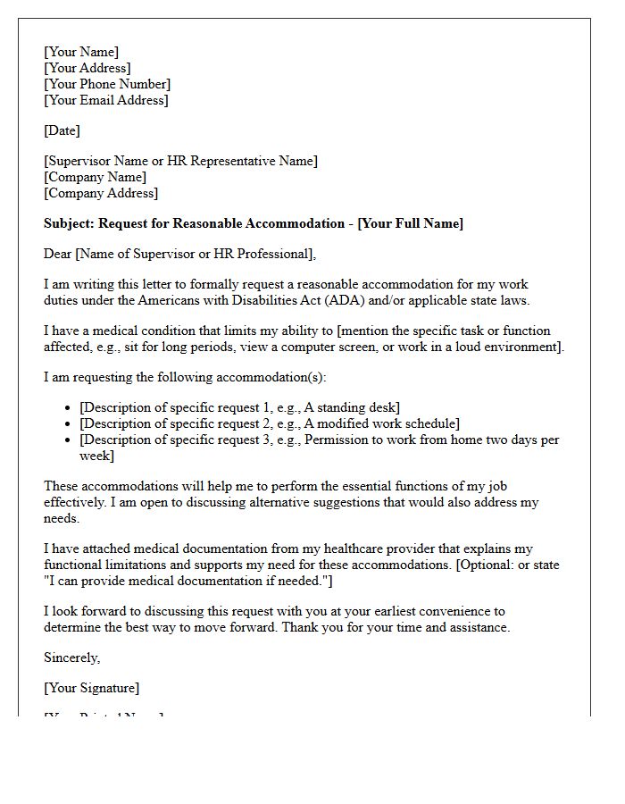 Initial Disability Reasonable Accommodation Request Letter