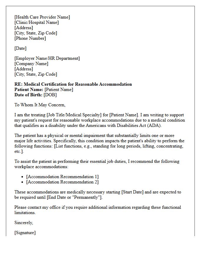 Medical Provider Disability Accommodation Certification Letter