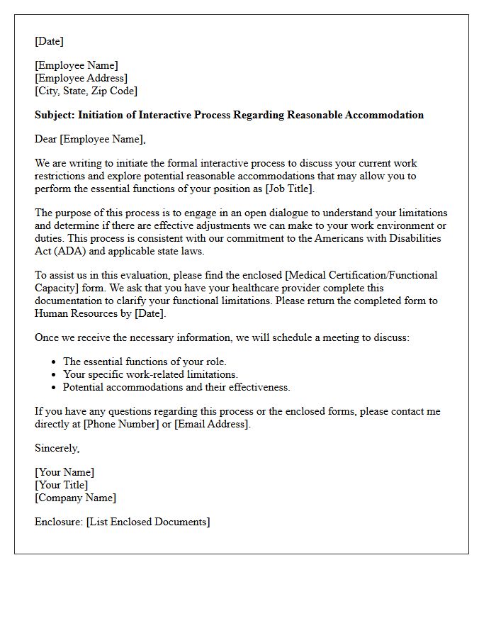 Human Resources Interactive Process Initiation Letter