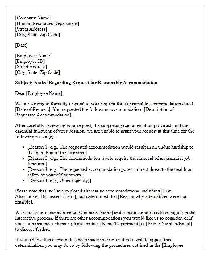 Disability Reasonable Accommodation Denial Letter