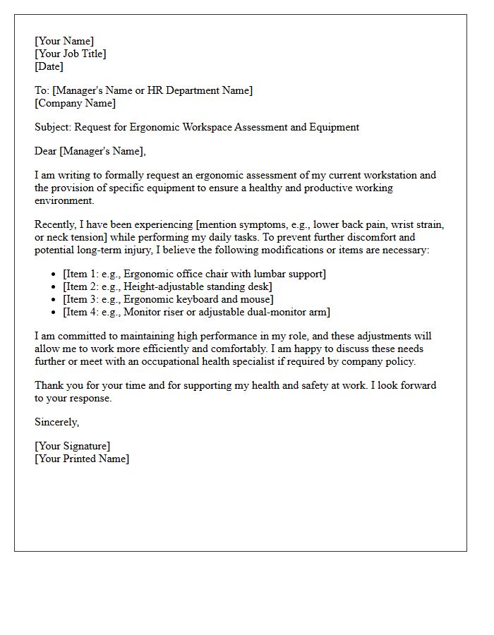 Ergonomic Workspace Modification Request Letter