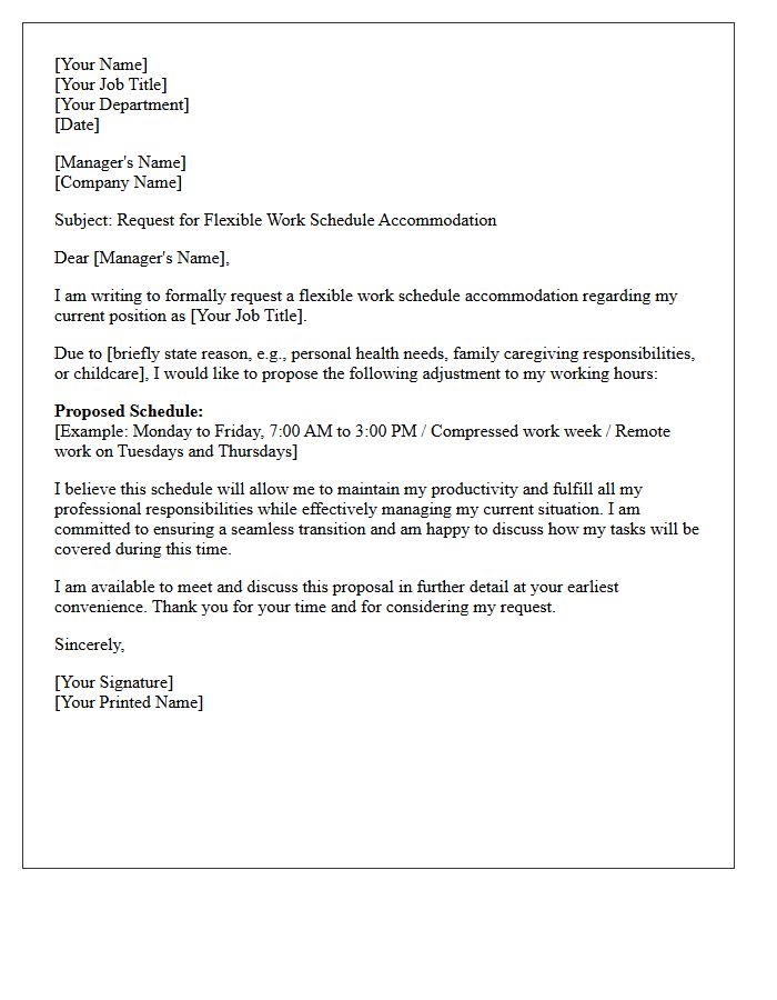 Flexible Work Schedule Accommodation Request Letter