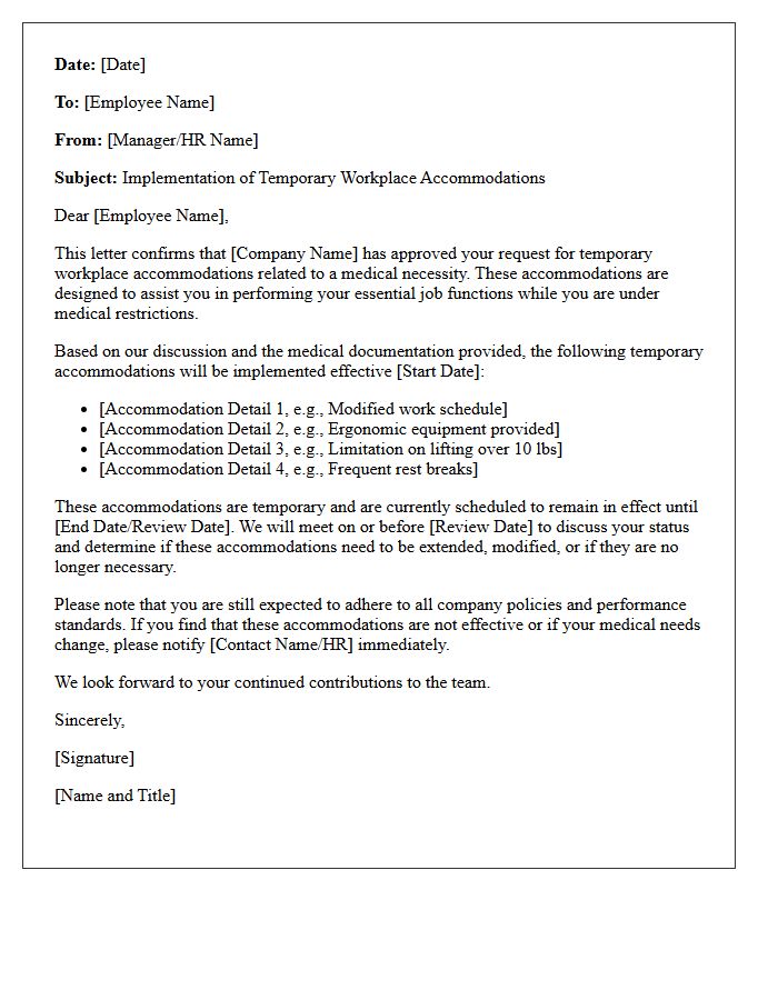 Temporary Disability Accommodation Implementation Letter