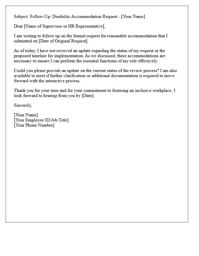 Disability Accommodation Status Follow-Up Letter