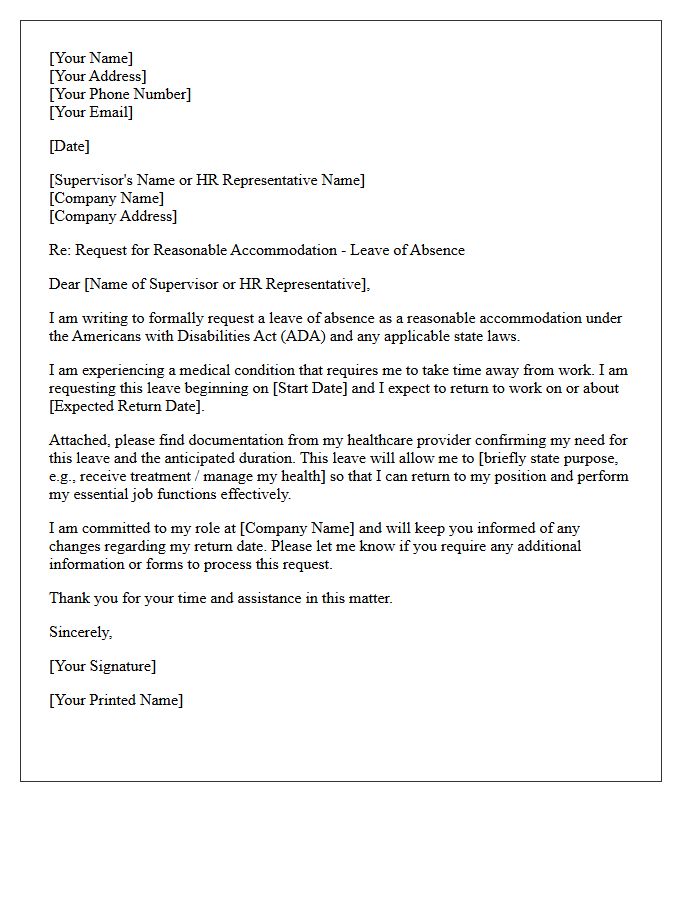 Leave Of Absence Accommodation Request Letter