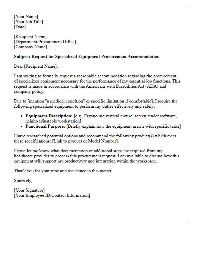 Specialized Equipment Procurement Accommodation Letter