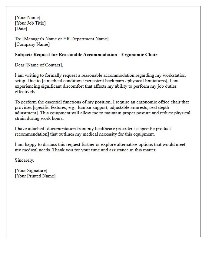 Ergonomic Chair Accommodation Request Letter