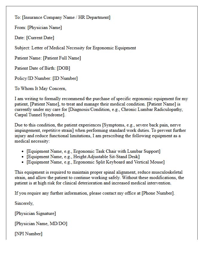 Medical Necessity Ergonomic Equipment Request Letter