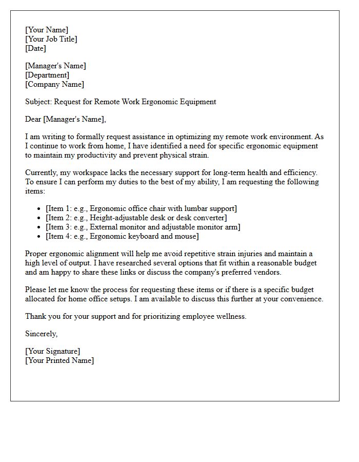Remote Work Ergonomic Setup Request Letter