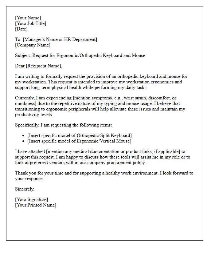 Orthopedic Keyboard and Mouse Request Letter