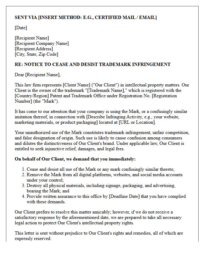 Law Firm Drafted Trademark Infringement Cease and Desist Letter
