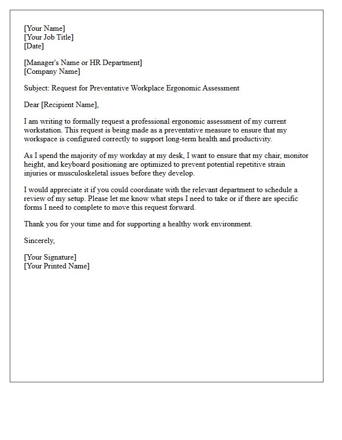 Preventative Workplace Ergonomic Assessment Request Letter