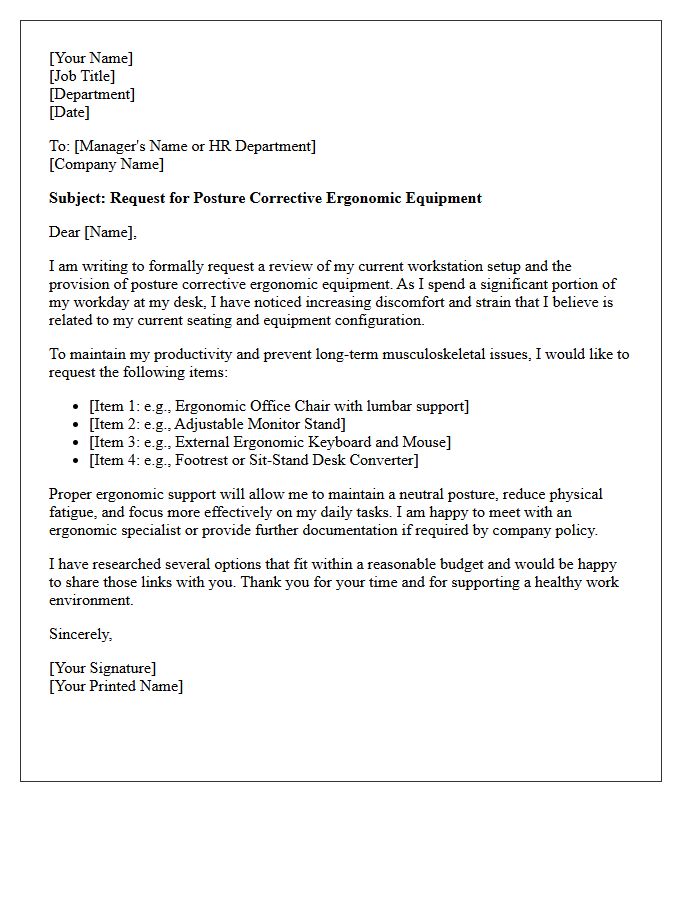 Posture Corrective Ergonomic Equipment Request Letter