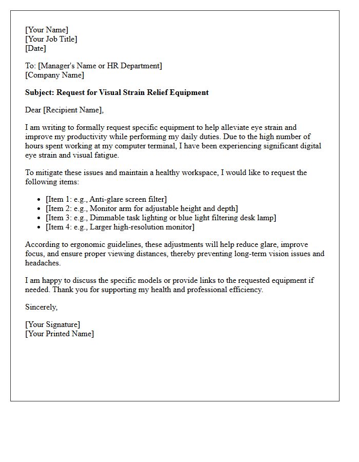 Visual Strain Relief Equipment Request Letter