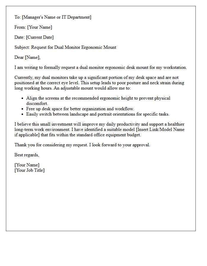 Dual Monitor Ergonomic Mount Request Letter