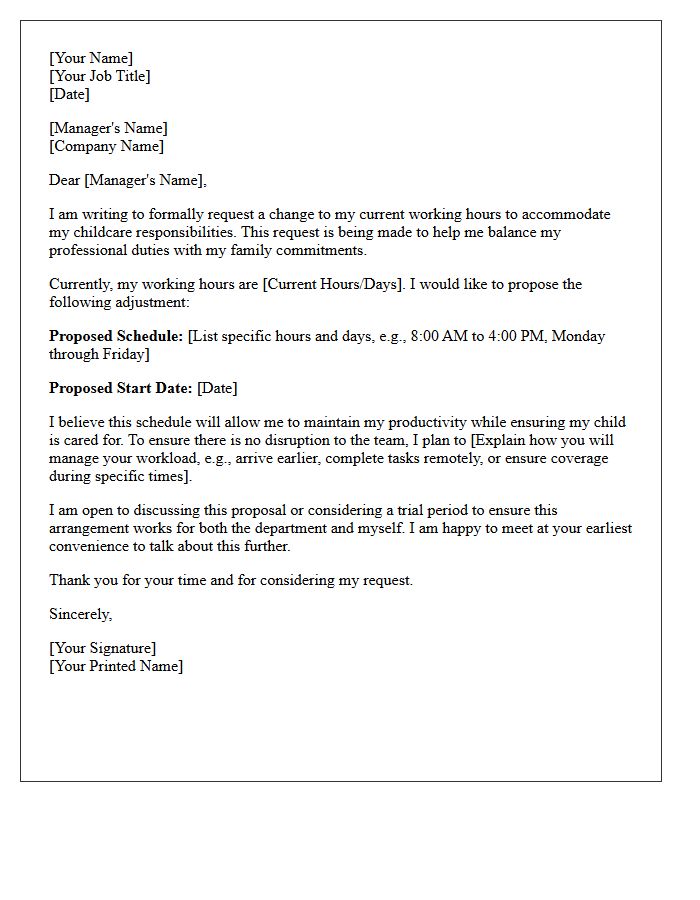 Childcare Flexible Working Hours Accommodation Letter