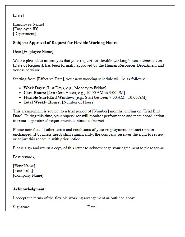 Human Resources Approval Letter For Flexible Working Hours