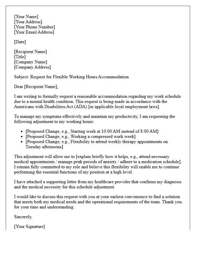 Mental Health Flexible Working Hours Accommodation Letter