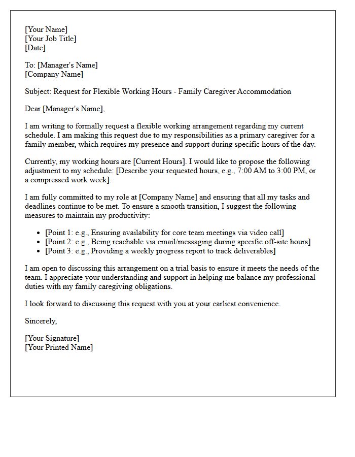 Family Caregiver Flexible Working Hours Accommodation Letter
