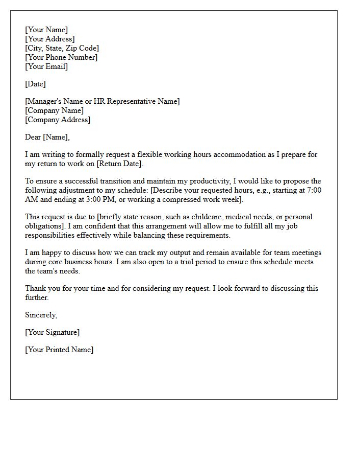 Return To Work Flexible Working Hours Accommodation Letter