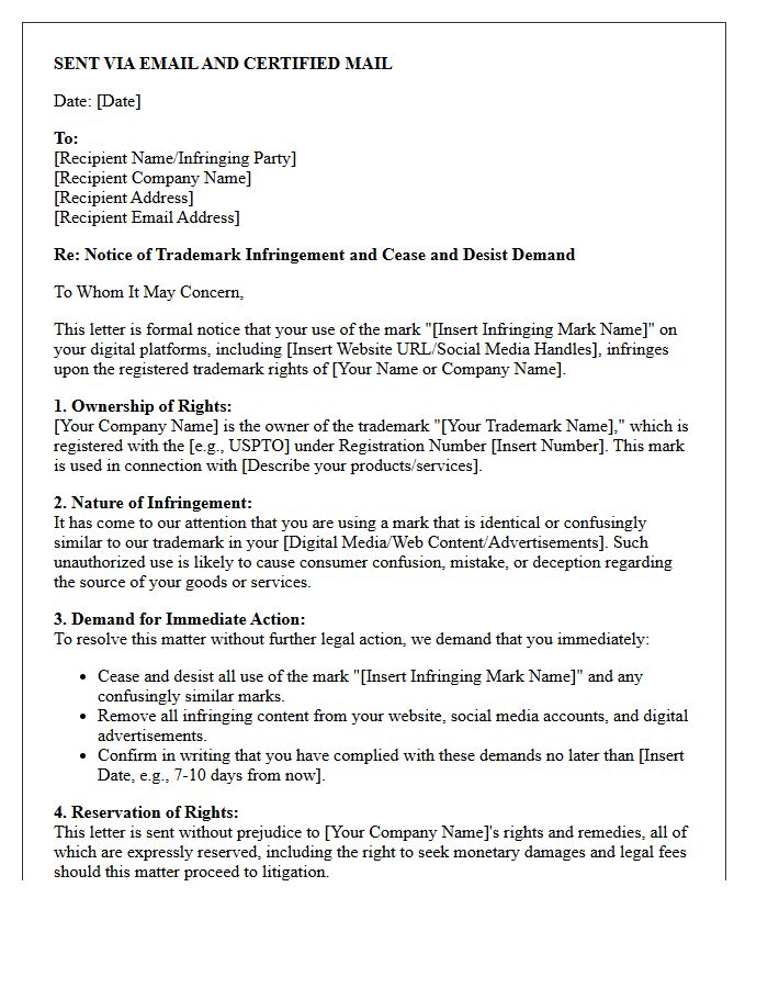 Digital Media Trademark Infringement Cease and Desist Letter