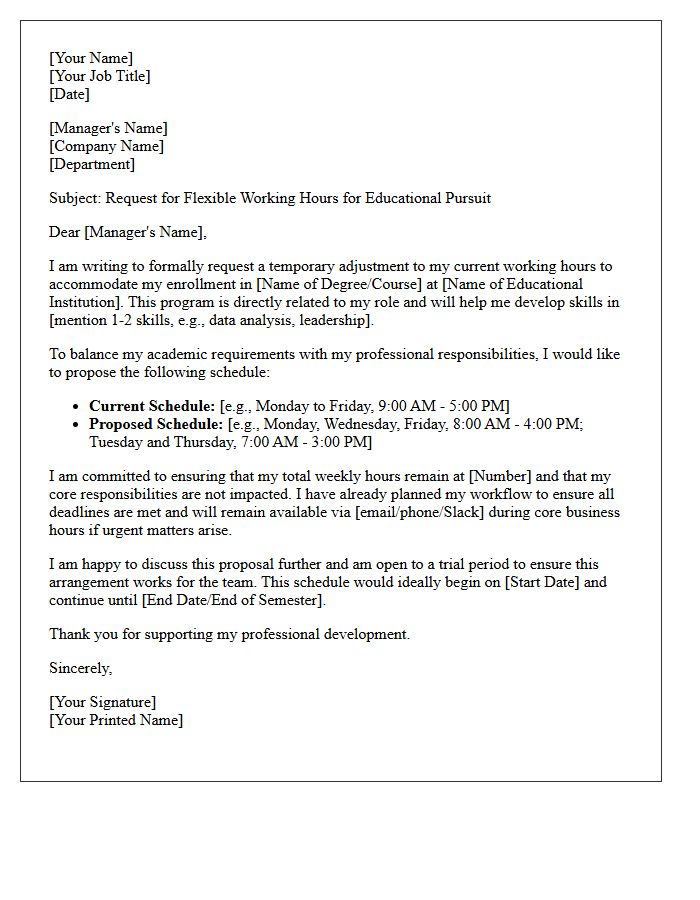 Educational Pursuit Flexible Working Hours Accommodation Letter