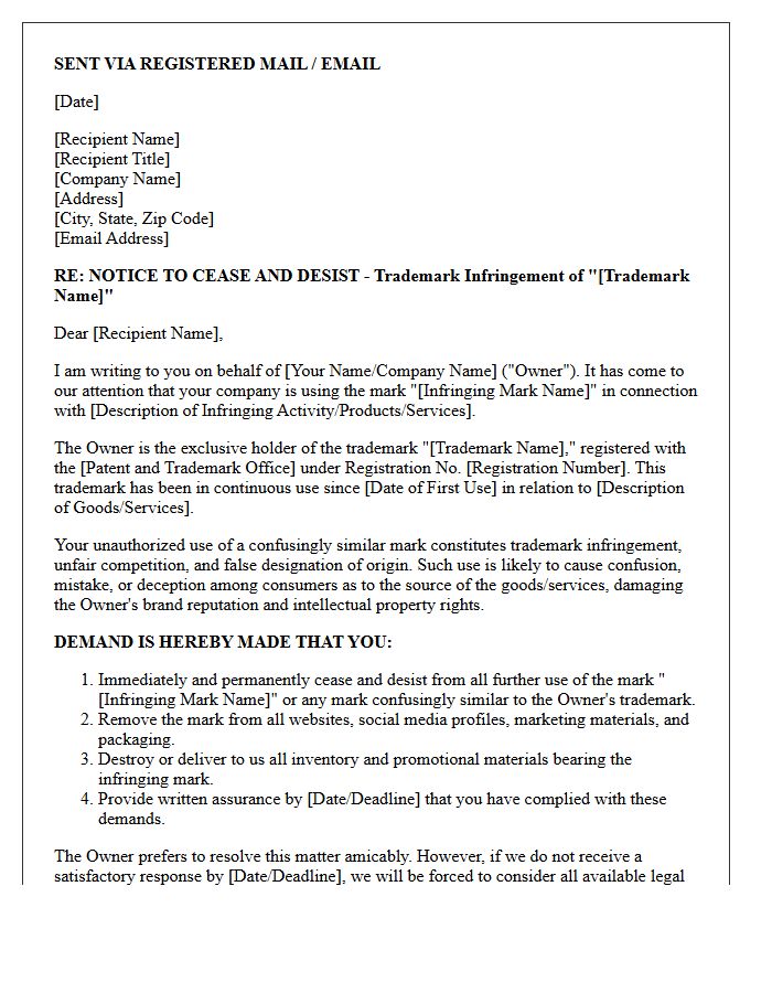 Pre-Litigation Trademark Infringement Demand Letter