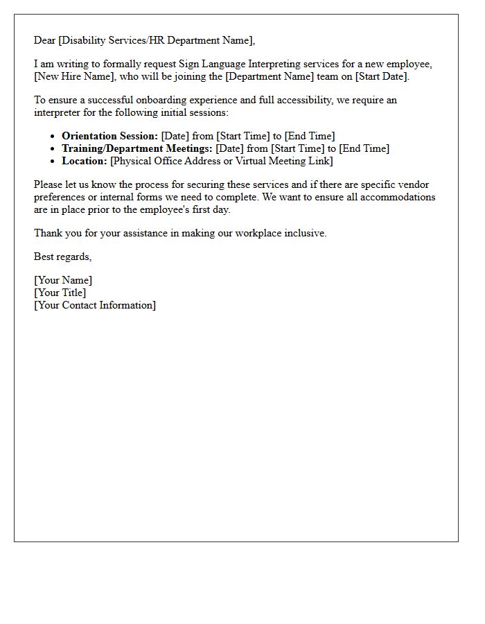 New Hire Onboarding Sign Language Interpreter Request Letter