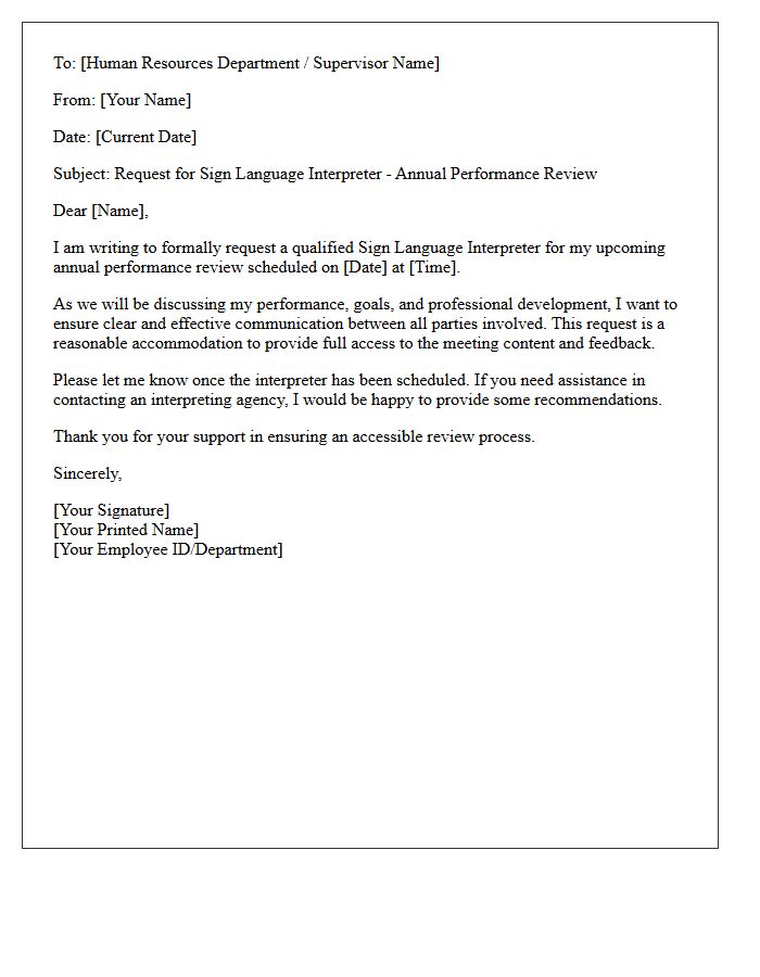 Annual Performance Review Sign Language Interpreter Request Letter