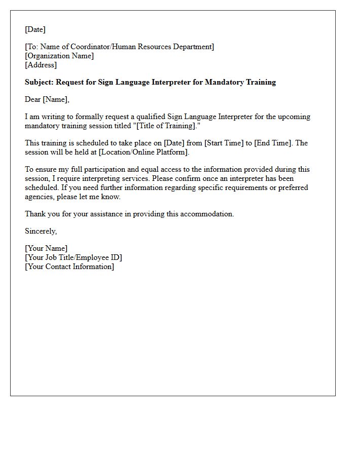 Mandatory Training Session Sign Language Interpreter Request Letter