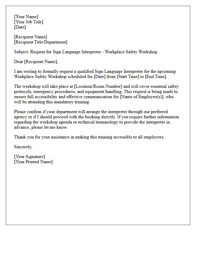 Workplace Safety Workshop Sign Language Interpreter Request Letter