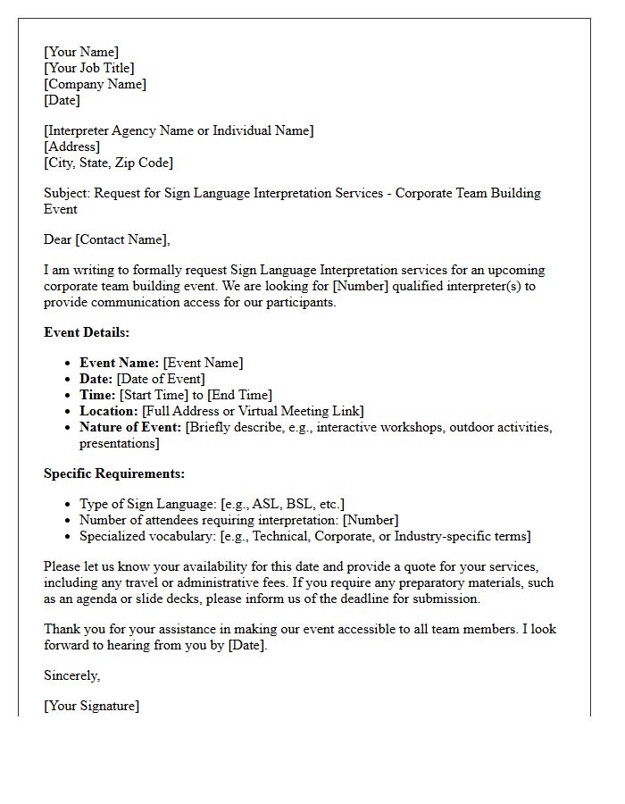 Corporate Team Building Event Sign Language Interpreter Request Letter
