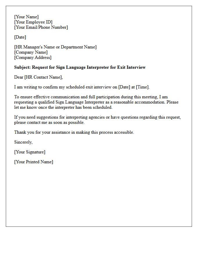 Exit Interview Sign Language Interpreter Request Letter