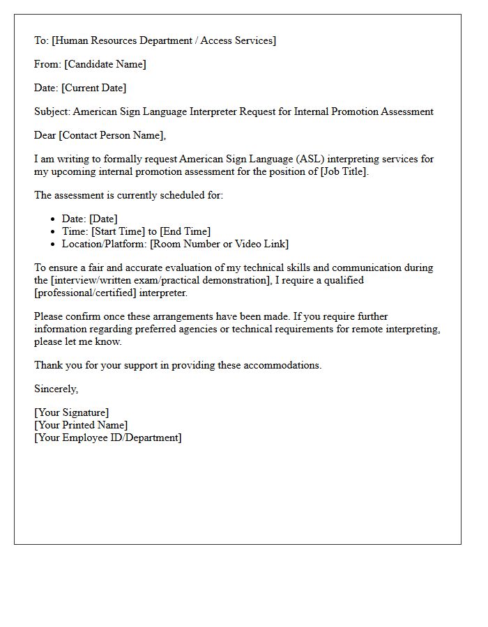 Internal Promotion Assessment Sign Language Interpreter Request Letter