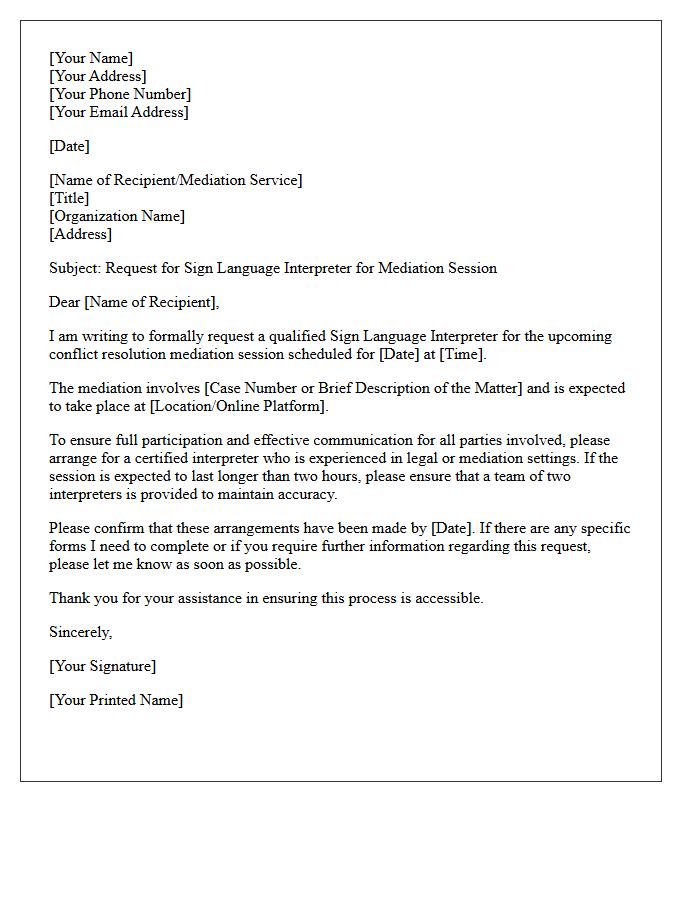 Conflict Resolution Mediation Sign Language Interpreter Request Letter