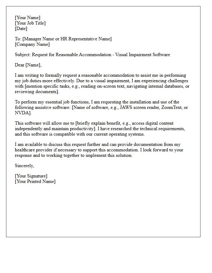Employee Request Letter for Visual Impairment Software Accommodation