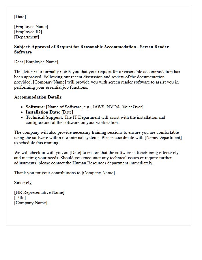 Human Resources Approval Letter for Screen Reader Software Accommodation