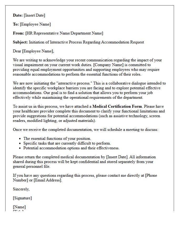 Interactive Process Initiation Letter Regarding Visual Impairment Accommodation
