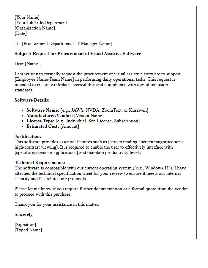 Information Technology Procurement Letter for Visual Assistive Software