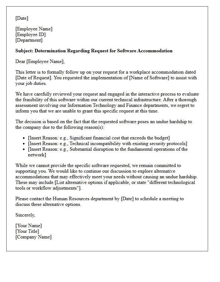 Human Resources Denial Letter Due to Software Accommodation Undue Hardship