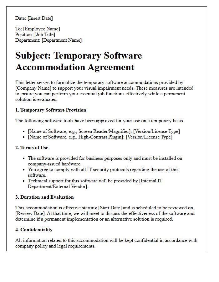 Temporary Software Accommodation Agreement Letter for Visual Impairment