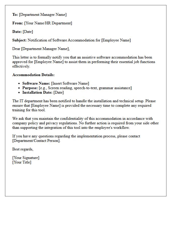 Department Manager Notification Letter Regarding Employee Software Accommodation