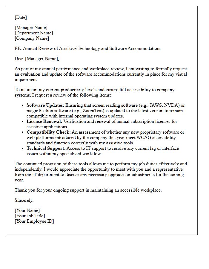 Annual Review Letter for Visual Impairment Software Accommodation