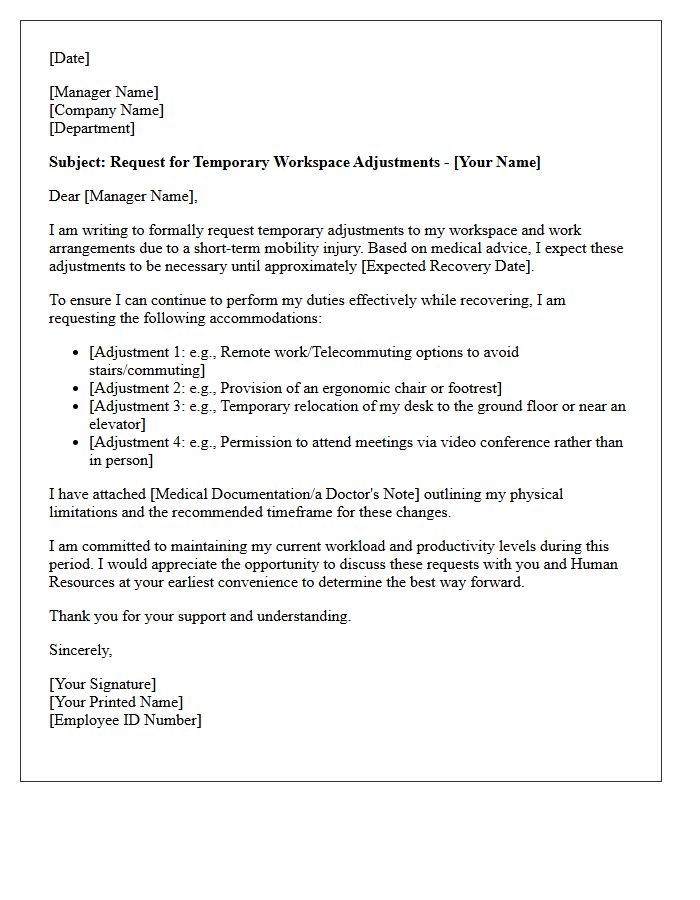 Short-Term Mobility Injury Workspace Adjustment Letter