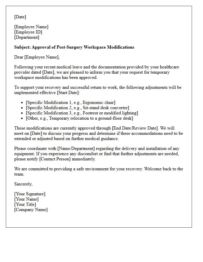 Post-Surgery Workspace Modification Approval Letter