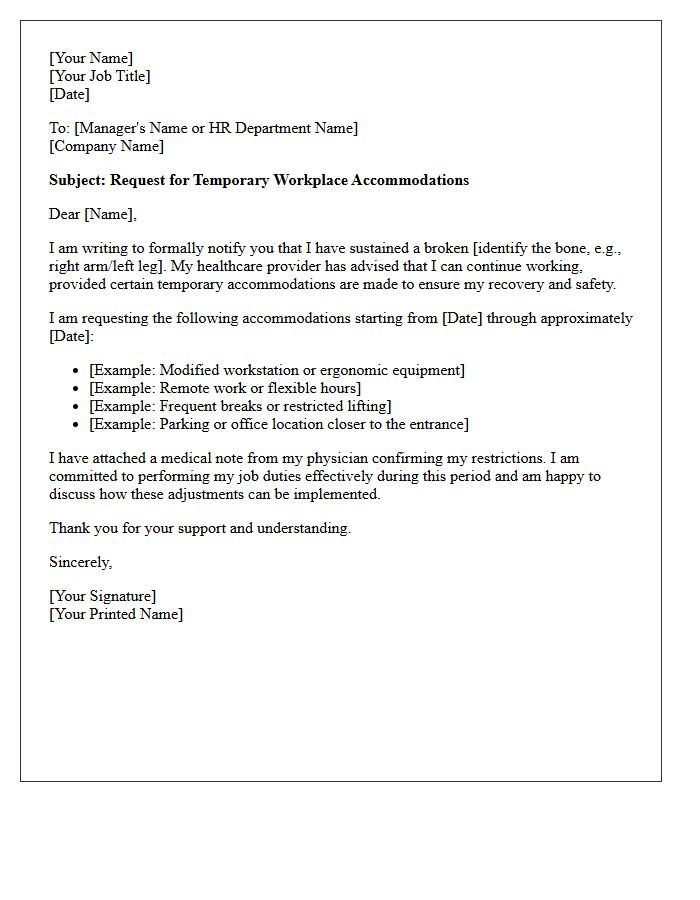 Employee Broken Bone Workspace Accommodation Letter