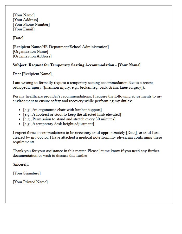 Temporary Orthopedic Injury Seating Accommodation Letter